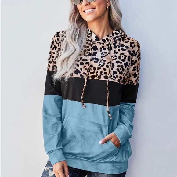 🍃LAST 1 Md💕NWT Colorblock Leopard Print Hoodie💕 - Picture 5 of 16